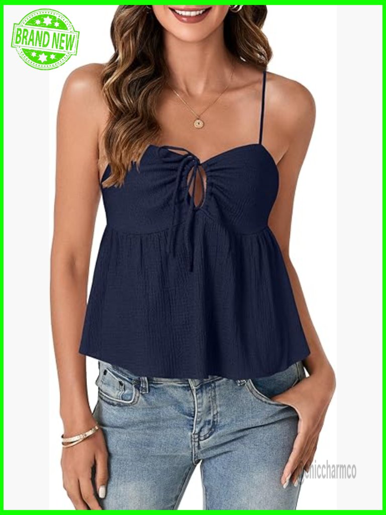 Sweetheart Neck Peplum Cami Top Spaghetti Strap Tie Front Sleeveless Tank